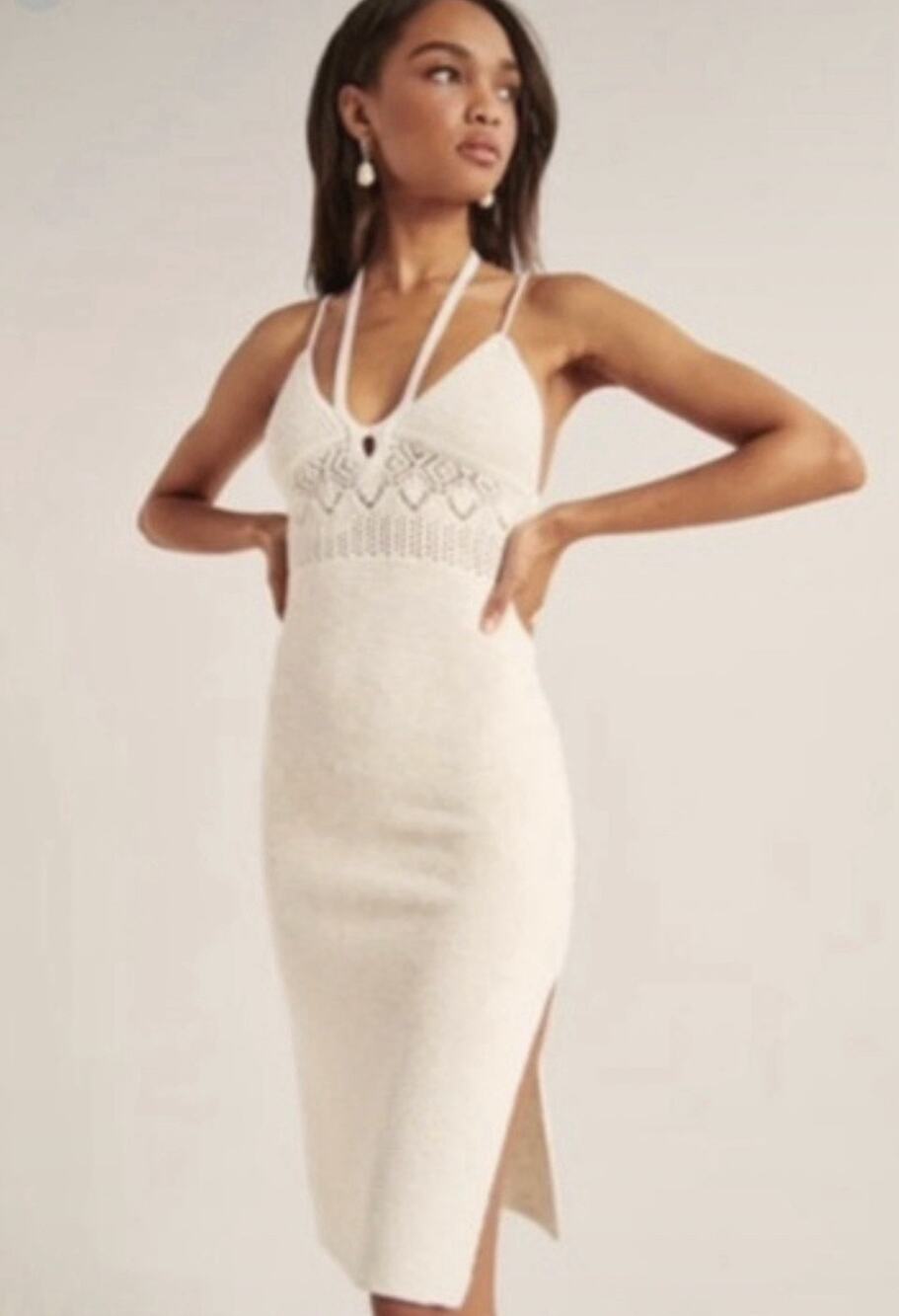 New Abercrombie & Fitch Knit Midi Dress Sleeveless Tie Strap Cream SP